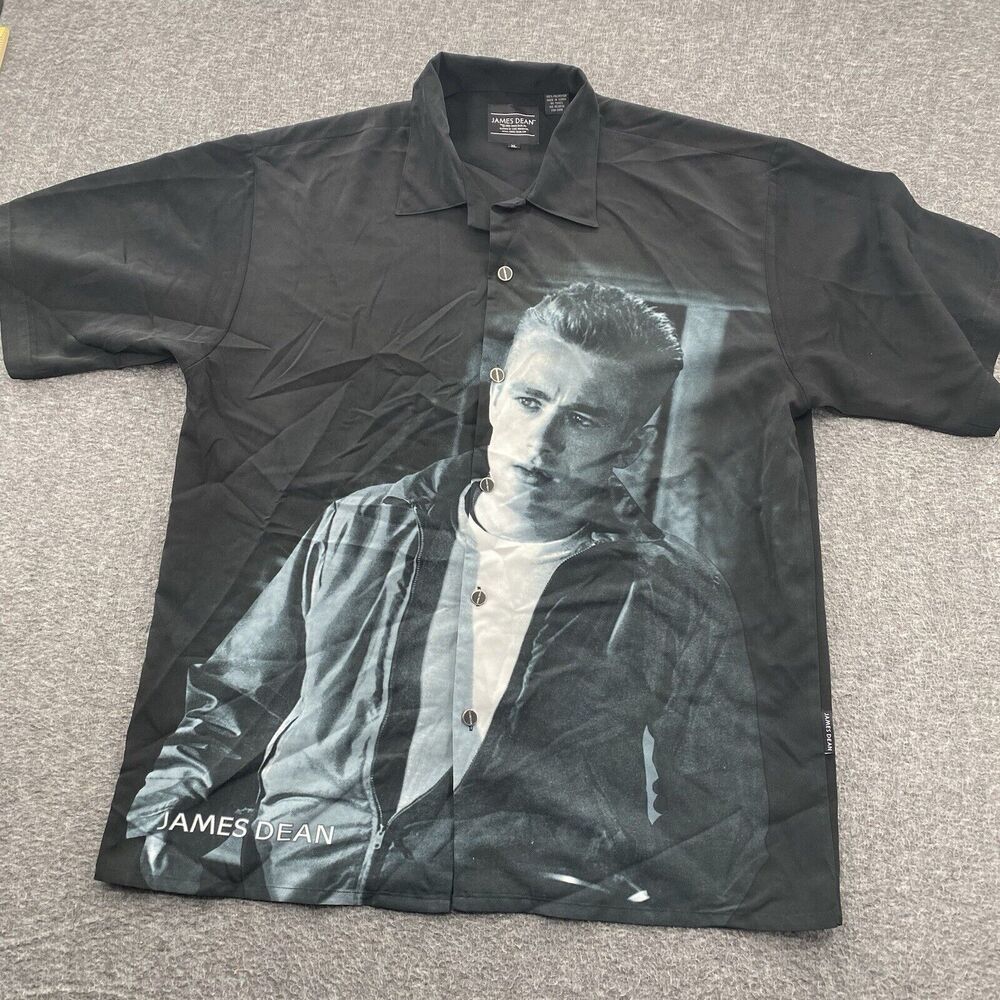 Vintage James Dean Shirt Men XL Black Button Up All Over Print AOP Y2K 2000s
